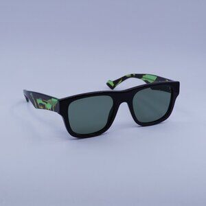 Gucci GG1427S 005 Sunglasses Black/Green Havana Square Frame, Green Lenses